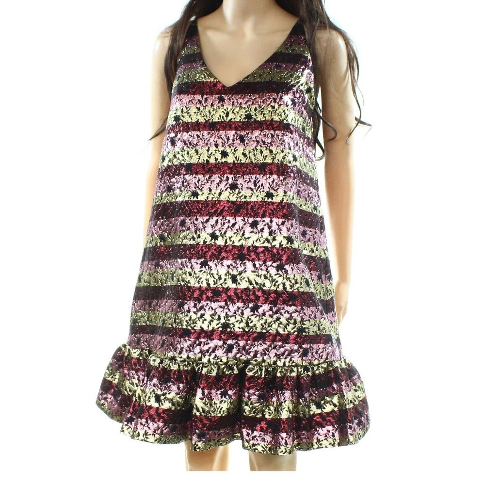 Cynthia Rowley women's size 0 shiny metallic floral flutter dress